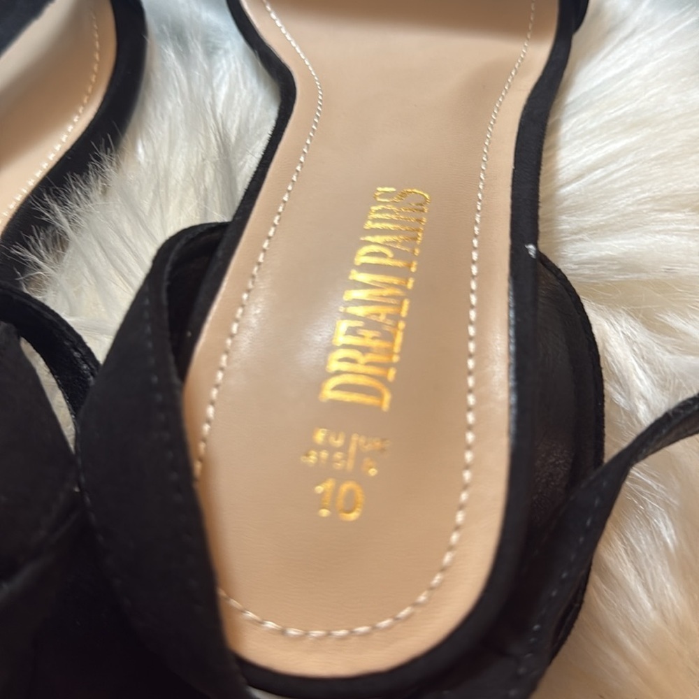 New in box Dream Pairs Black Suede Like Sandals Chunky Heel - Picture 8 of 12